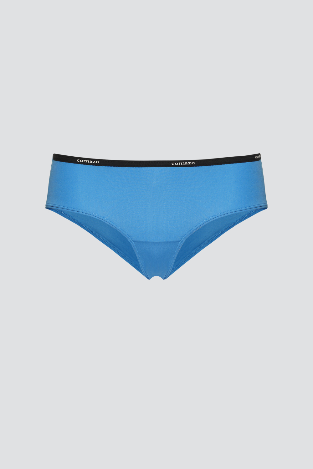 Produktbild Vorderansicht Jazz-Pants low-cut mit Microfaser-Touch von Comazo in der Farbe Pacific Blue mit schwarzem Bund mit Comazo-Logo Druck