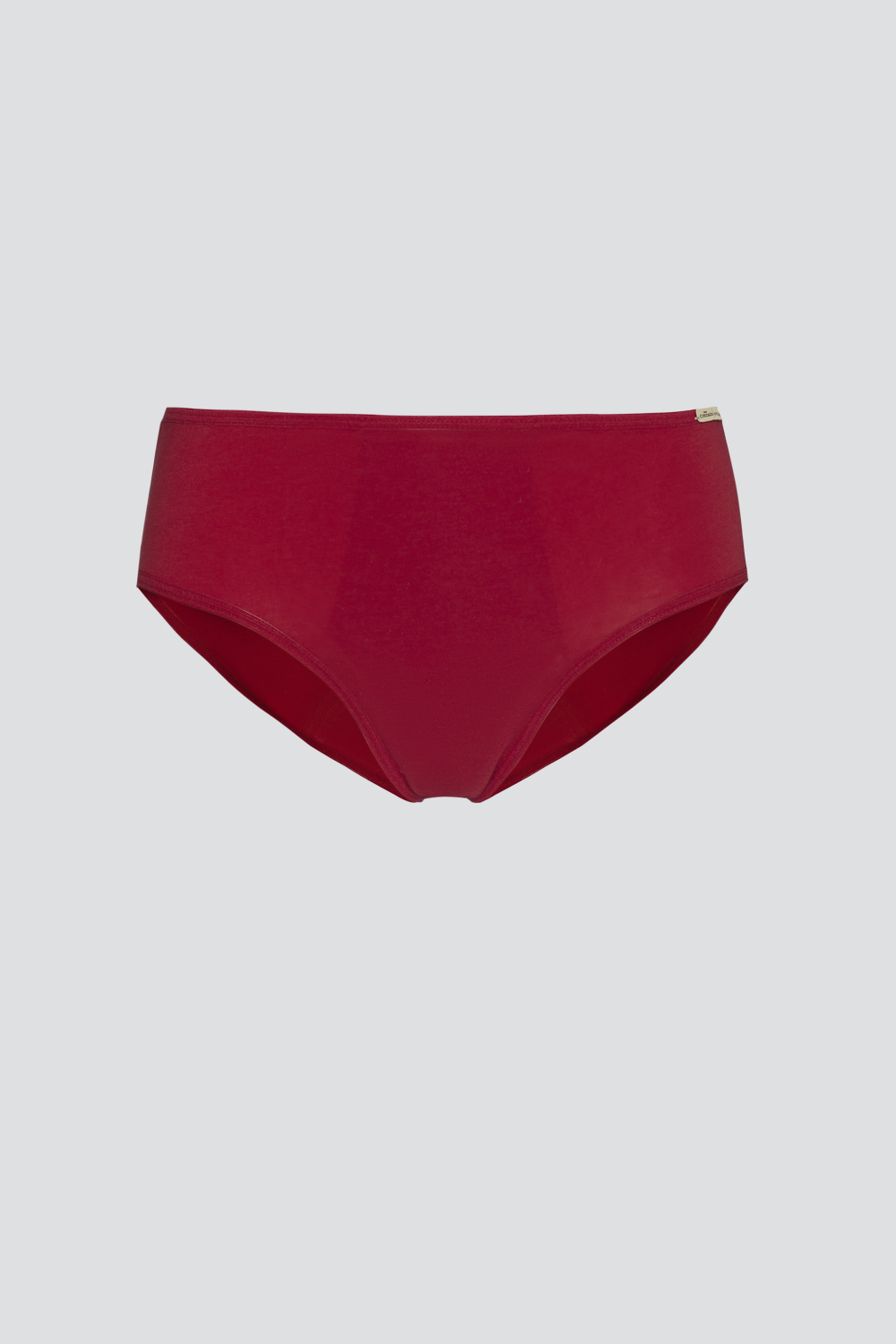 Produktbild Vorderansicht Fairtrade Perioden-Slip "Medium" von Comazo in der Farbe Rubinrot mit integriertem Auslaufschutz