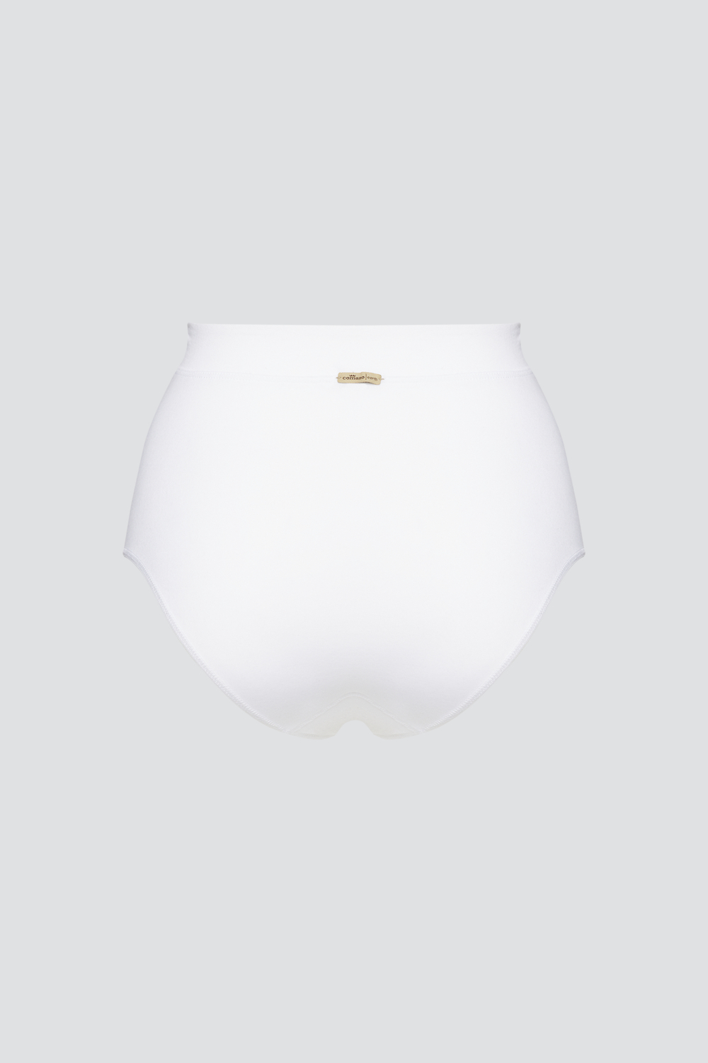 Produktbild Rückansicht Fairtrade  Umstands-Slip von Comazo in der Farbe Weiß mit extra hohem Leib im Vorderteil