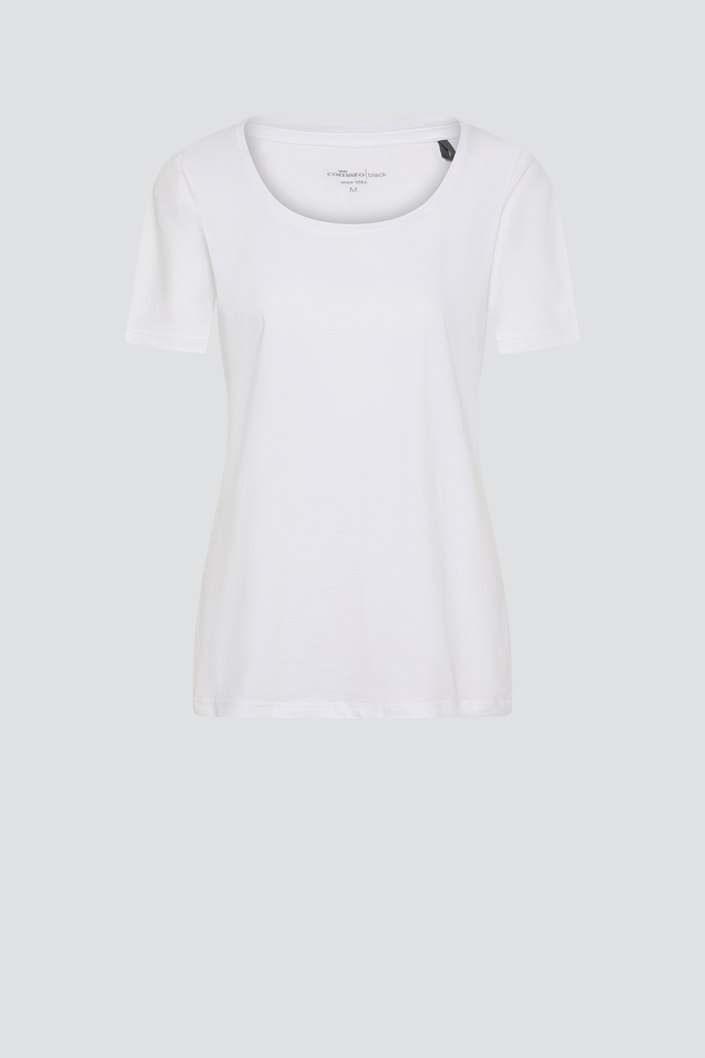 Produktbild Vorderansicht Basic Shirt kurzarm von Comazo in der Farbe Weiß mit Rundhalsausschnitt