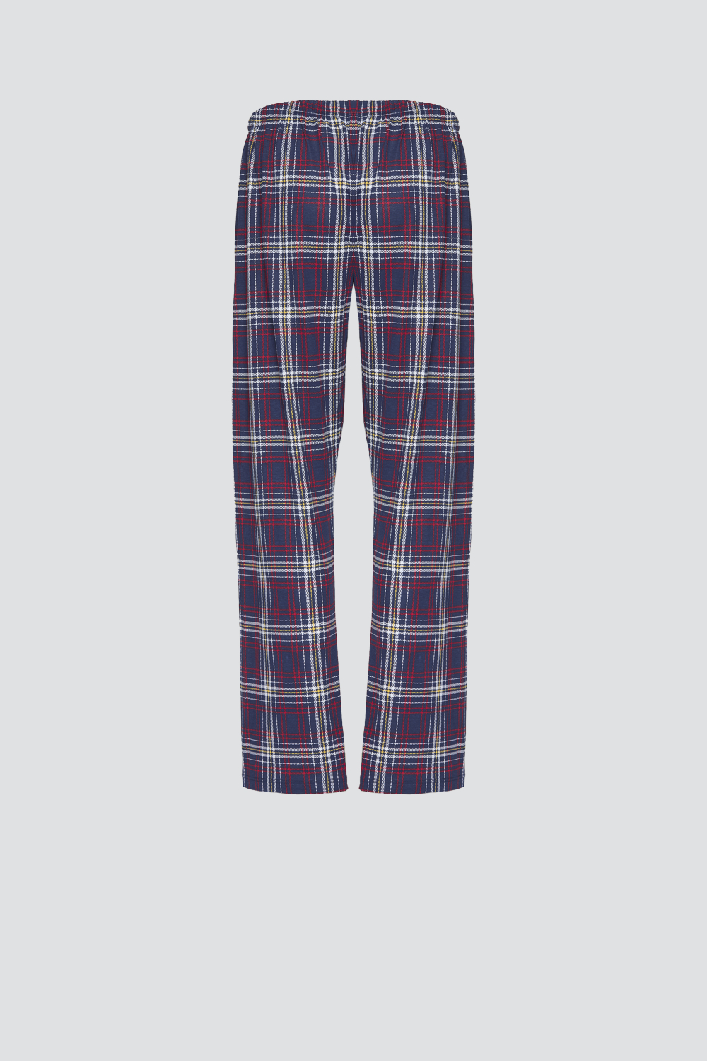 Produktbild Rückansicht Lange Schlafhose aus 100% Baumwolle in Blau und Rot kariert