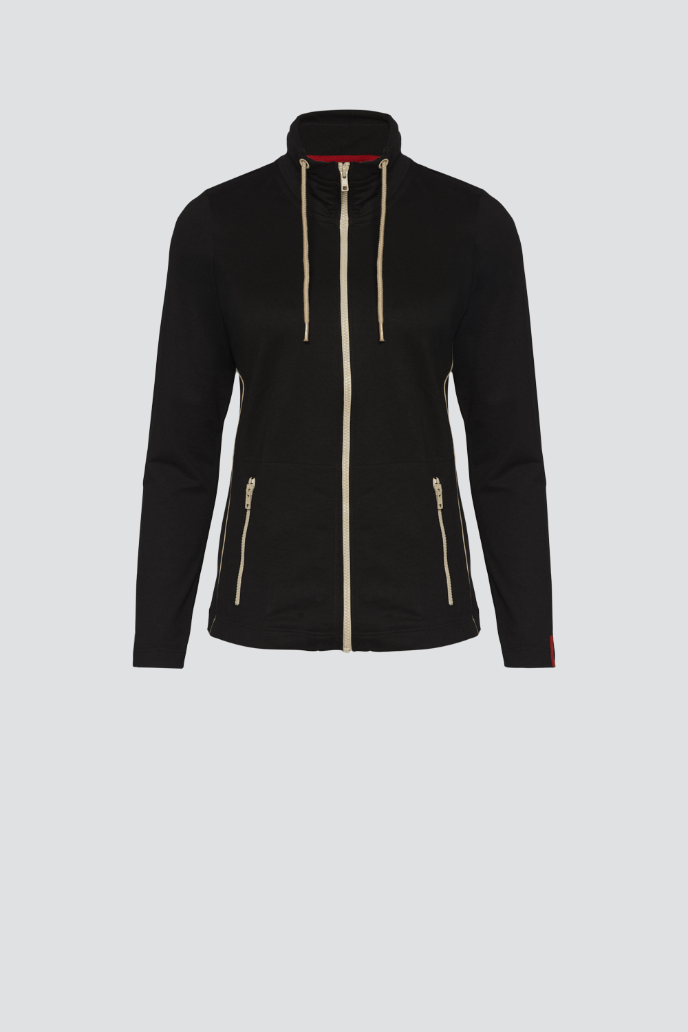 Produktbild Vorderansicht Comazo Damen Jacke mit Stehkragen Farbe Schwarz-Sand