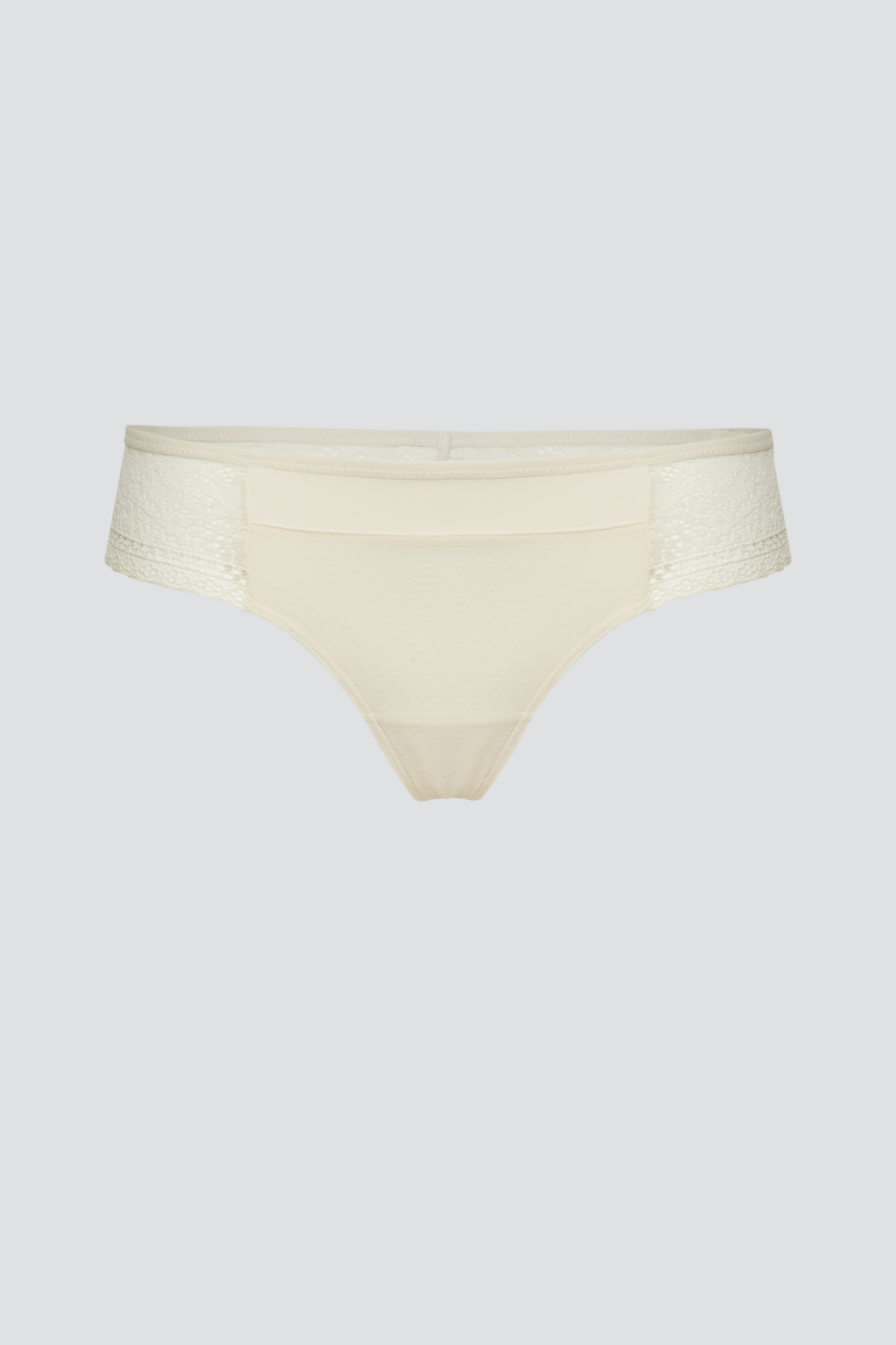 Produktbild Vorderseite String von Comazo in der Farbe Ecru mit schönen Spitzen-Details