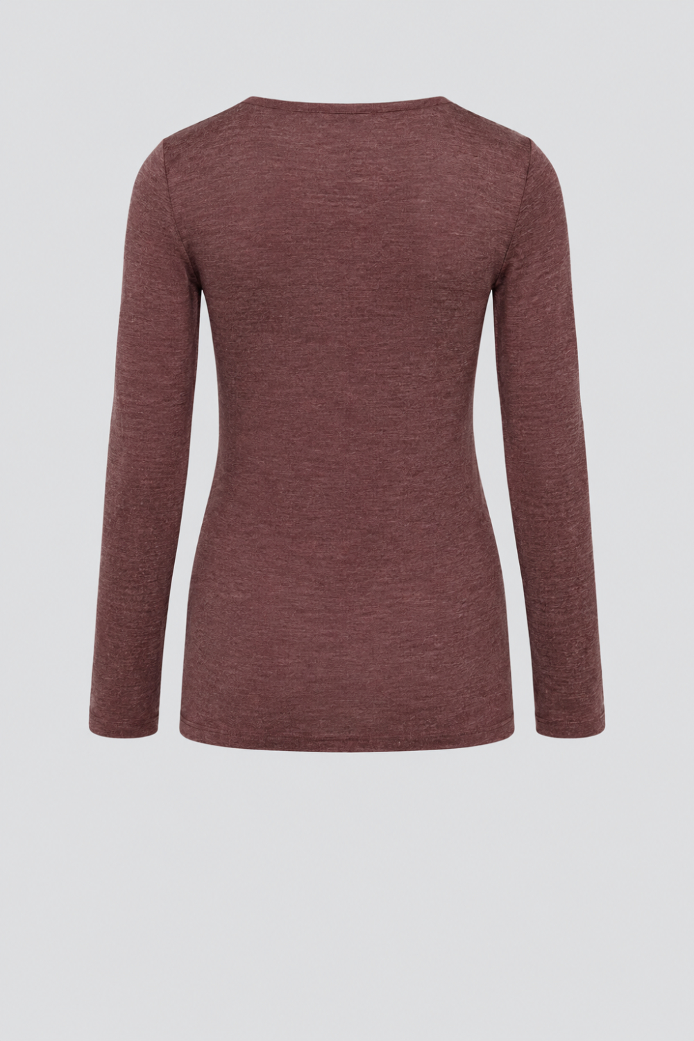 Produktbild Rückansicht Wolle-Seide Shirt von Comazo in der Farbe Kastanie mit Rundhalsausschnitt, Wolle aus garantiert schonender Schermethode