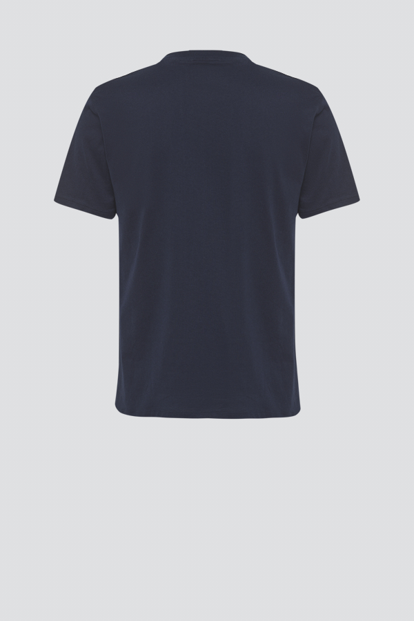 Product image rear view: Comazo American Style T-shirt in Marine color, made of 100% cotton, featuring a crew neck with ribbed collar.
