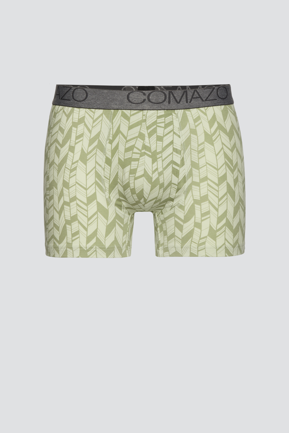 Product image front view of Comazo men's trunks in printed lime cream