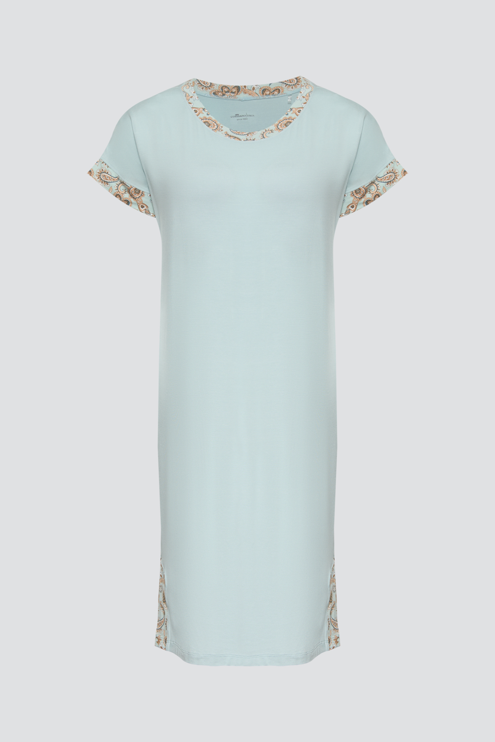 Produktbild Vorderansicht Comazo Damen Nachthemd aus Micromodal Farbe Waterblue