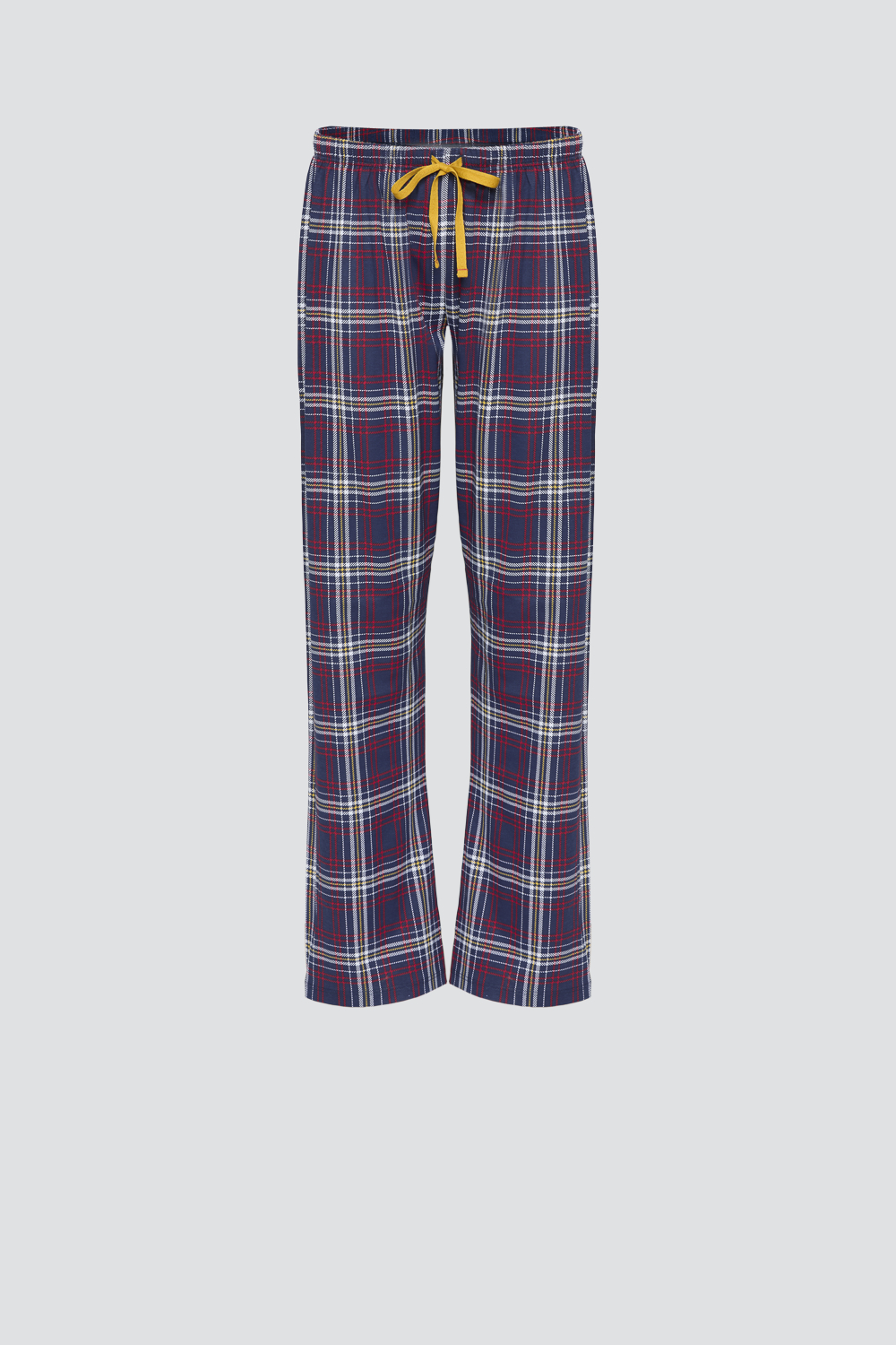Produktbild Vorderansicht Lange Schlafhose aus 100% Baumwolle in Blau und Rot kariert
