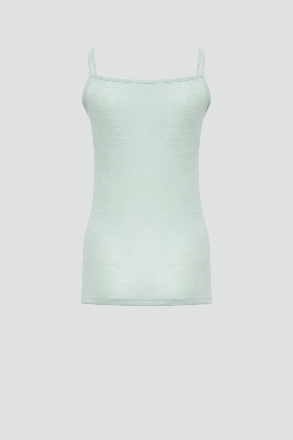 Produktbild Rückansicht Comazo Damen Merinowolle-Seide Unterhemd Spaghettiträger mit Spitze Farbe Salbei