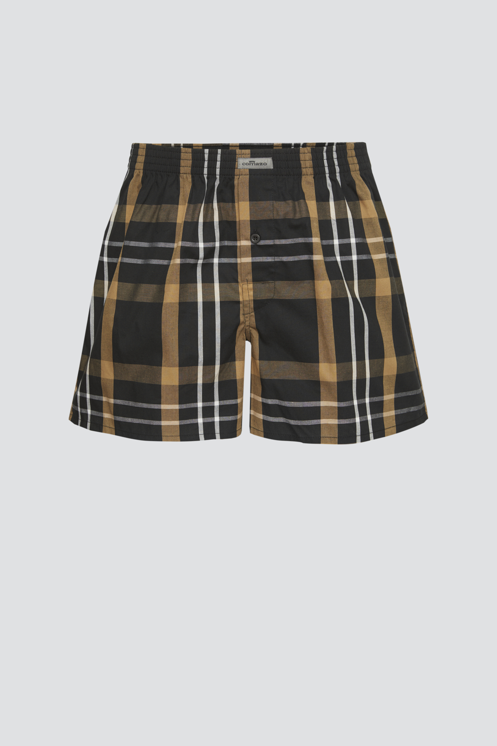 Produktbild Vorderansicht Comazo Herren Boxershorts in Schwarz-Beige kariert