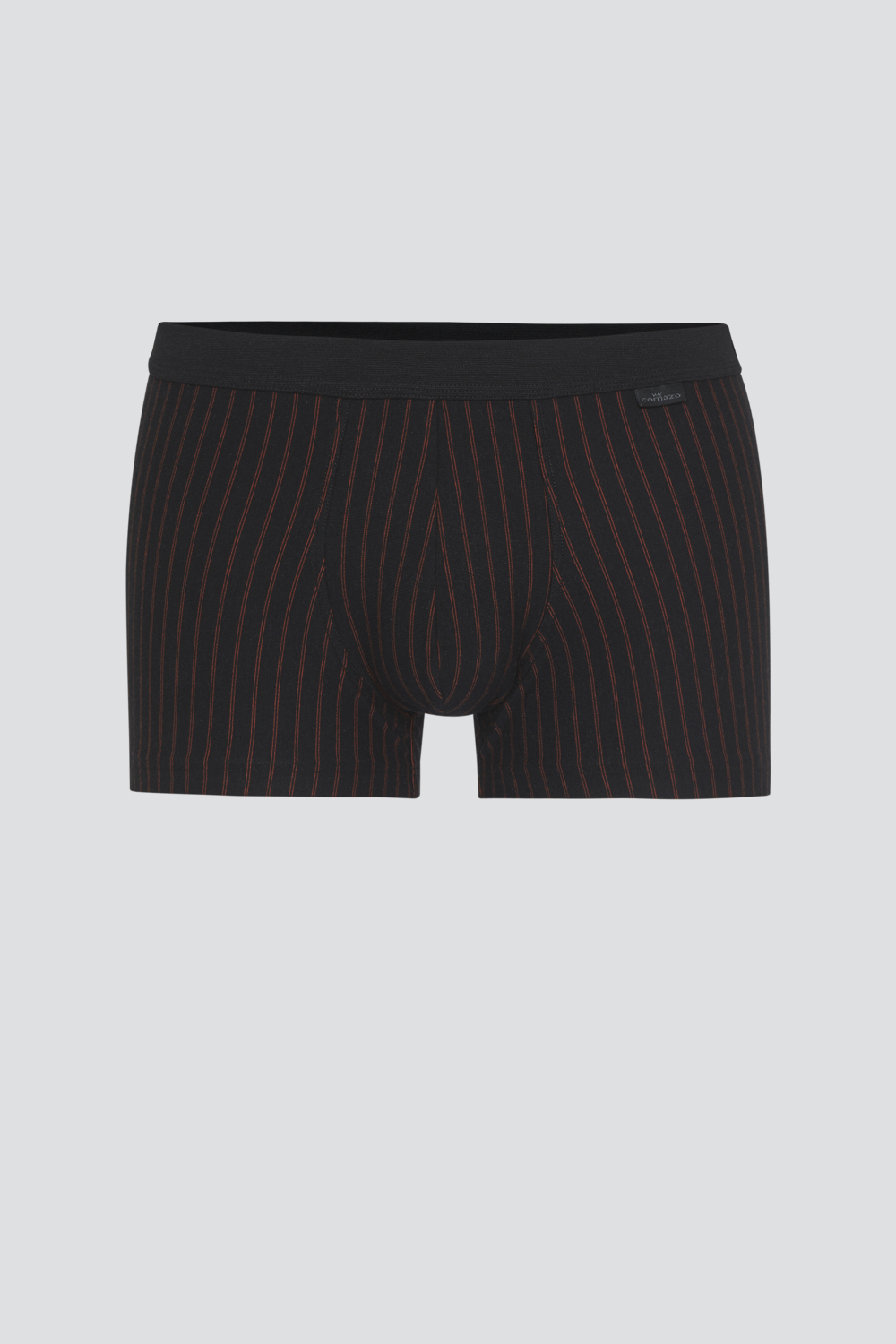 Produktbild Vorderansicht Trunks von Comazo in der Farbe Schwarz mit Streifen aus 100% Baumwolle