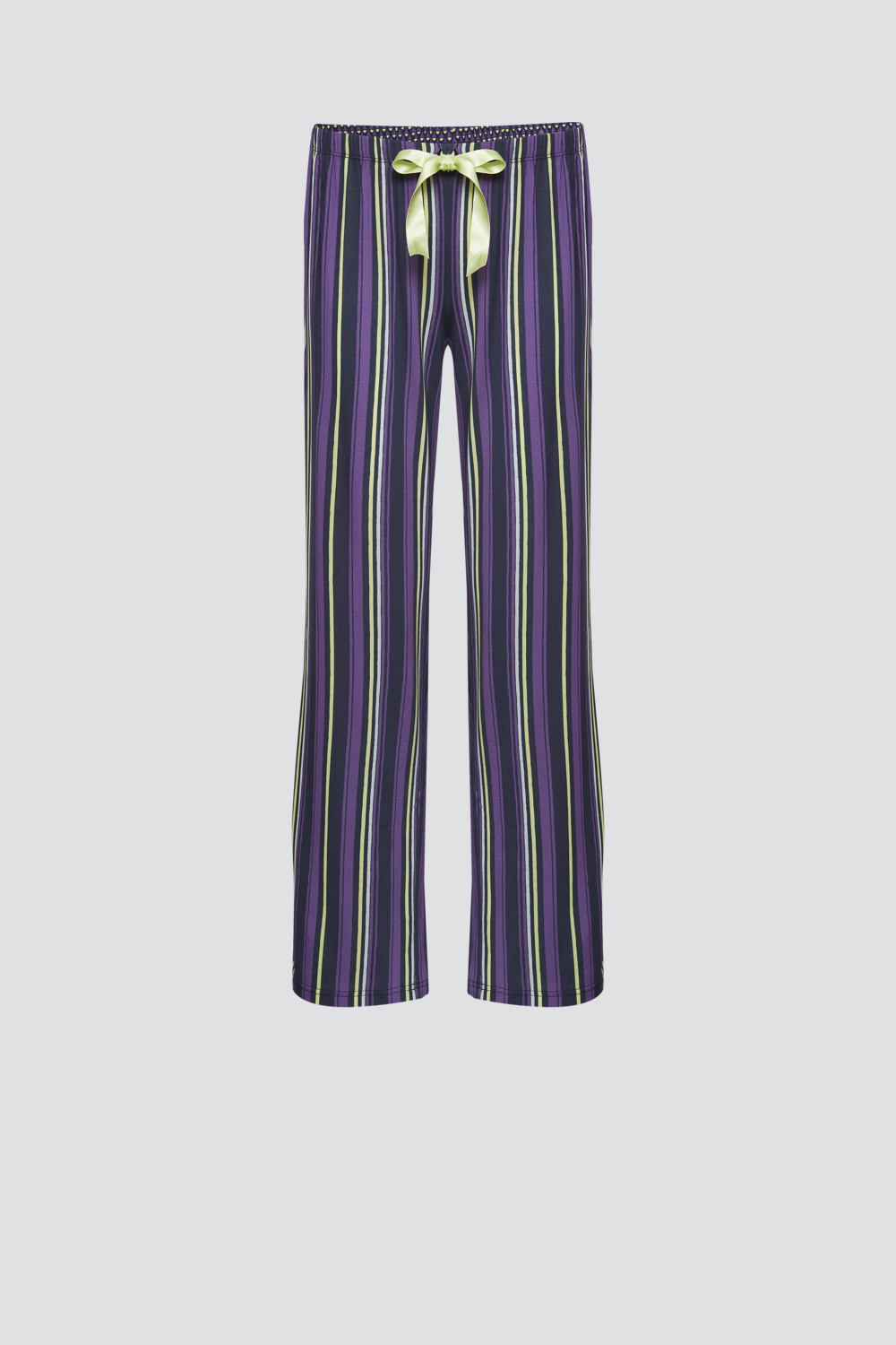 Produktbild Vorderansicht Comazo Damen Lange Hose aus Micromodal Farbe Purple Stripe