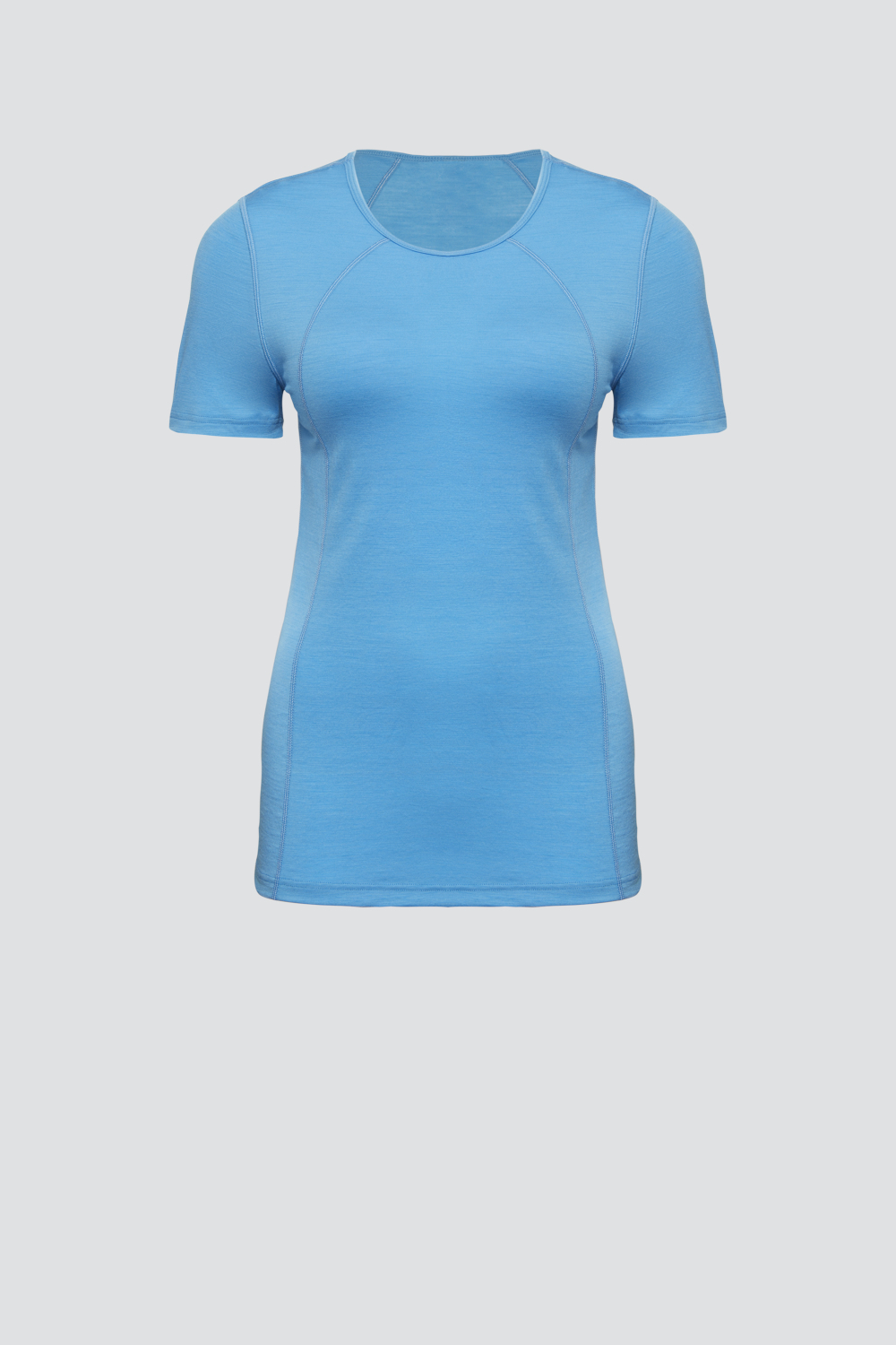 Produktbild Vorderansicht Comazo Damen Shirt kurzarm aus Merinowolle Farbe Blau