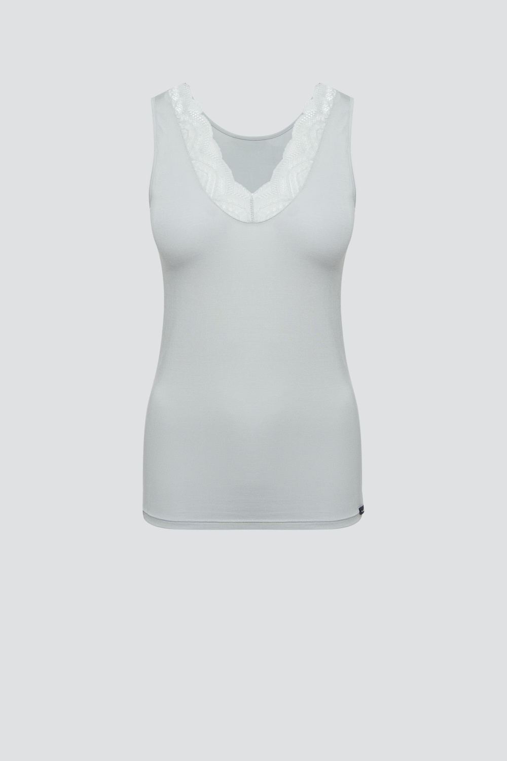 Produktbild Vorderansicht Comazo Damen Unterhemd Farbe Grau aus Modal mit Spitze