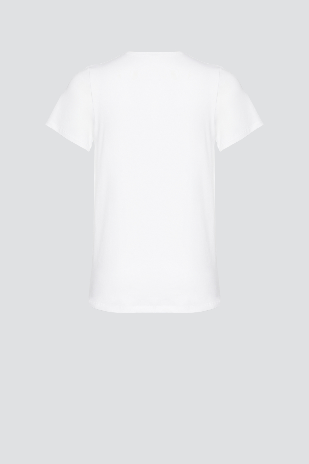 Produktbild Rückansicht kurzarm Shirt aus Baumwolle und Micromodal von Comazo in der Farbe Weiß mit V-Ausschnitt