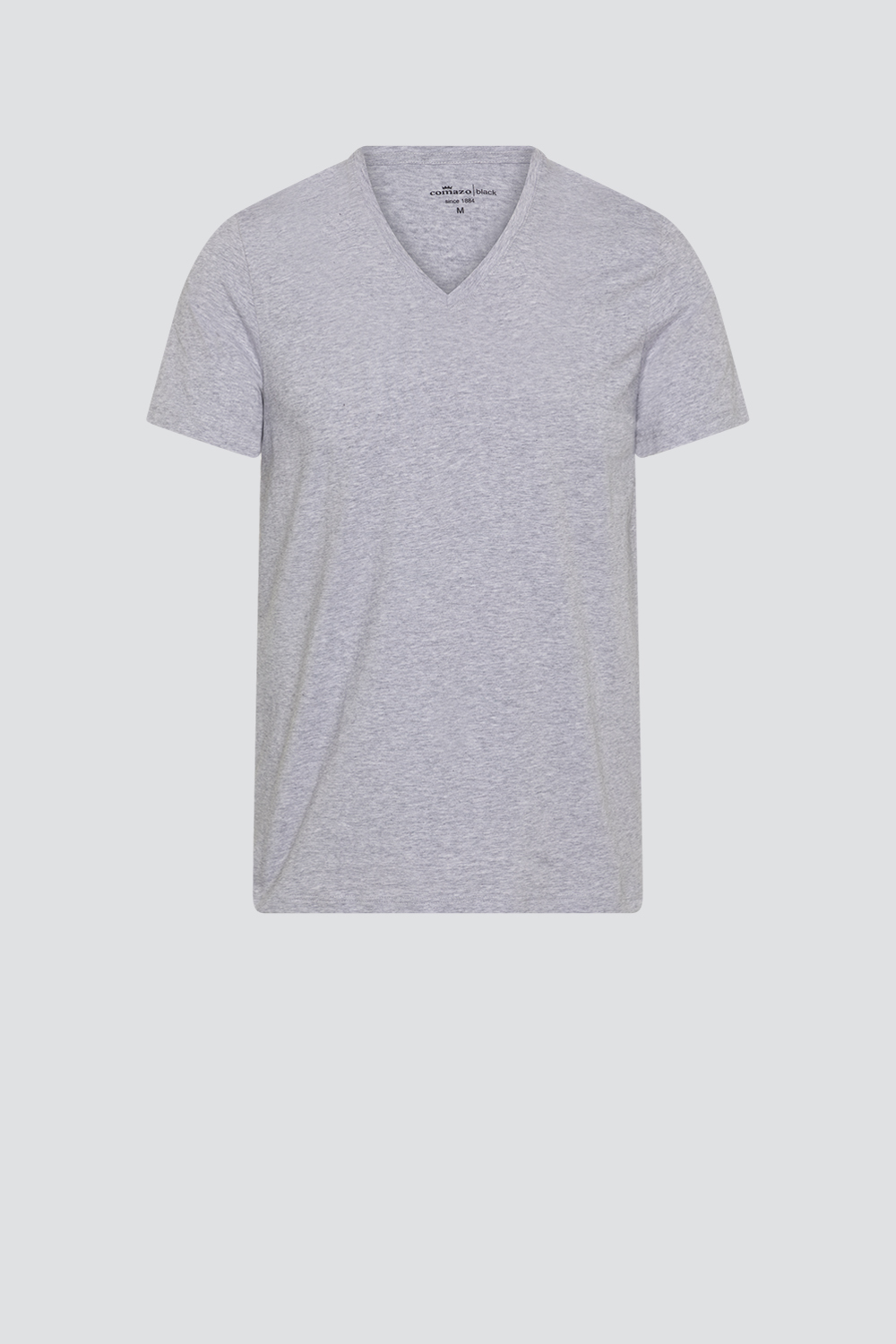 Produktbild Vorderansicht Basic Shirt kurzarm von Comazo in der Farbe Grau-Melange V-Ausschnitt