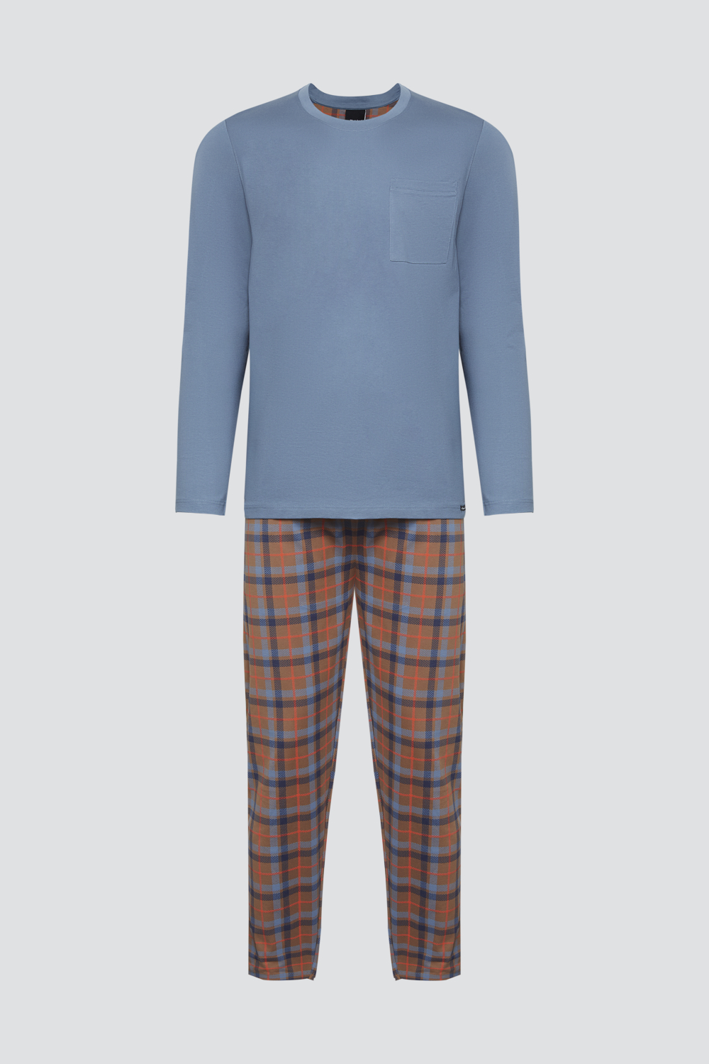 Produktbild Vorderansicht Comazo Herren Schlafanzug lang Farbe Smokey Blue