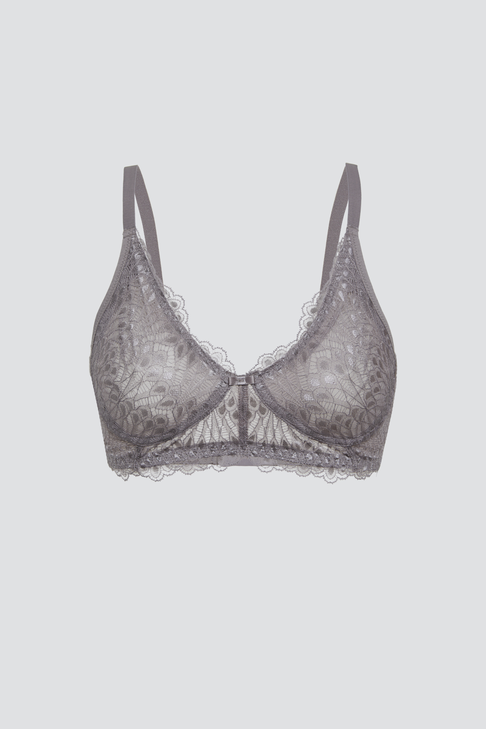 Produktbild Vorderansicht Comazo Damen Spitzen-BH ohne Bügel Farbe Gray Lilac