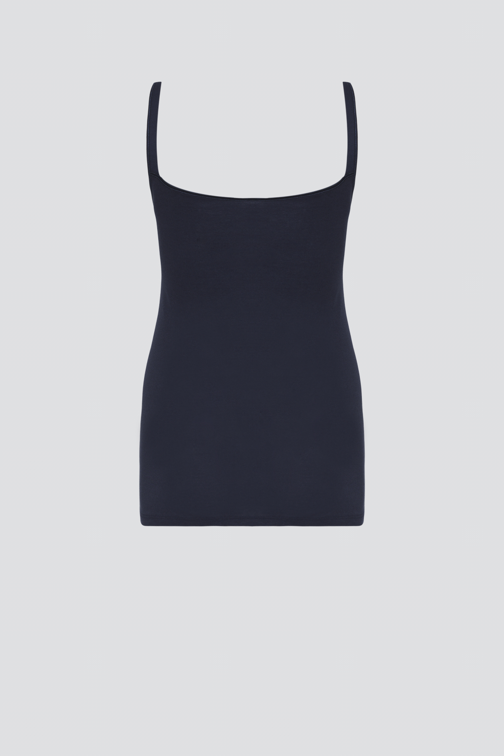 Product image rear view fine rib tank top with wide straps by Comazo in the color navy made of 100% cotton