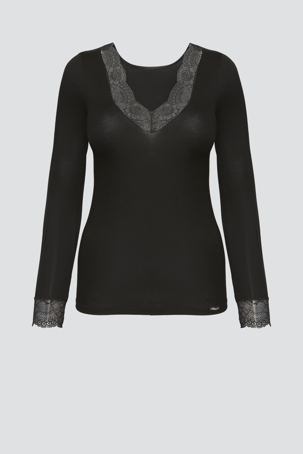 Produktbild Voderansicht Comazo Damen Shirt aus Modal mit Spitze Farbe Schwarz