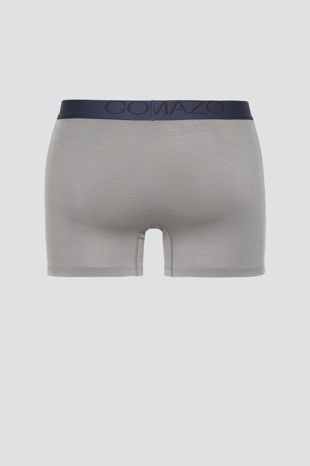 Produktbild Rückansicht Trunks aus Merinowolle von Comazo in der Farbe Steelgrey/Senf mit Schriftzug am Bund