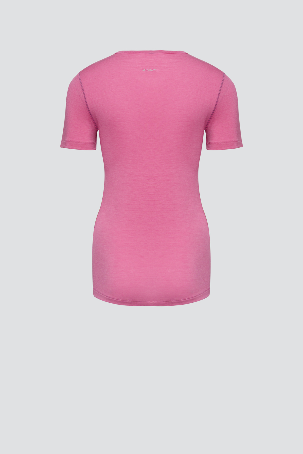 Produktbild Rückansicht Comazo Damen Shirt kurzarm aus Merinowolle Farbe Pink-Mango