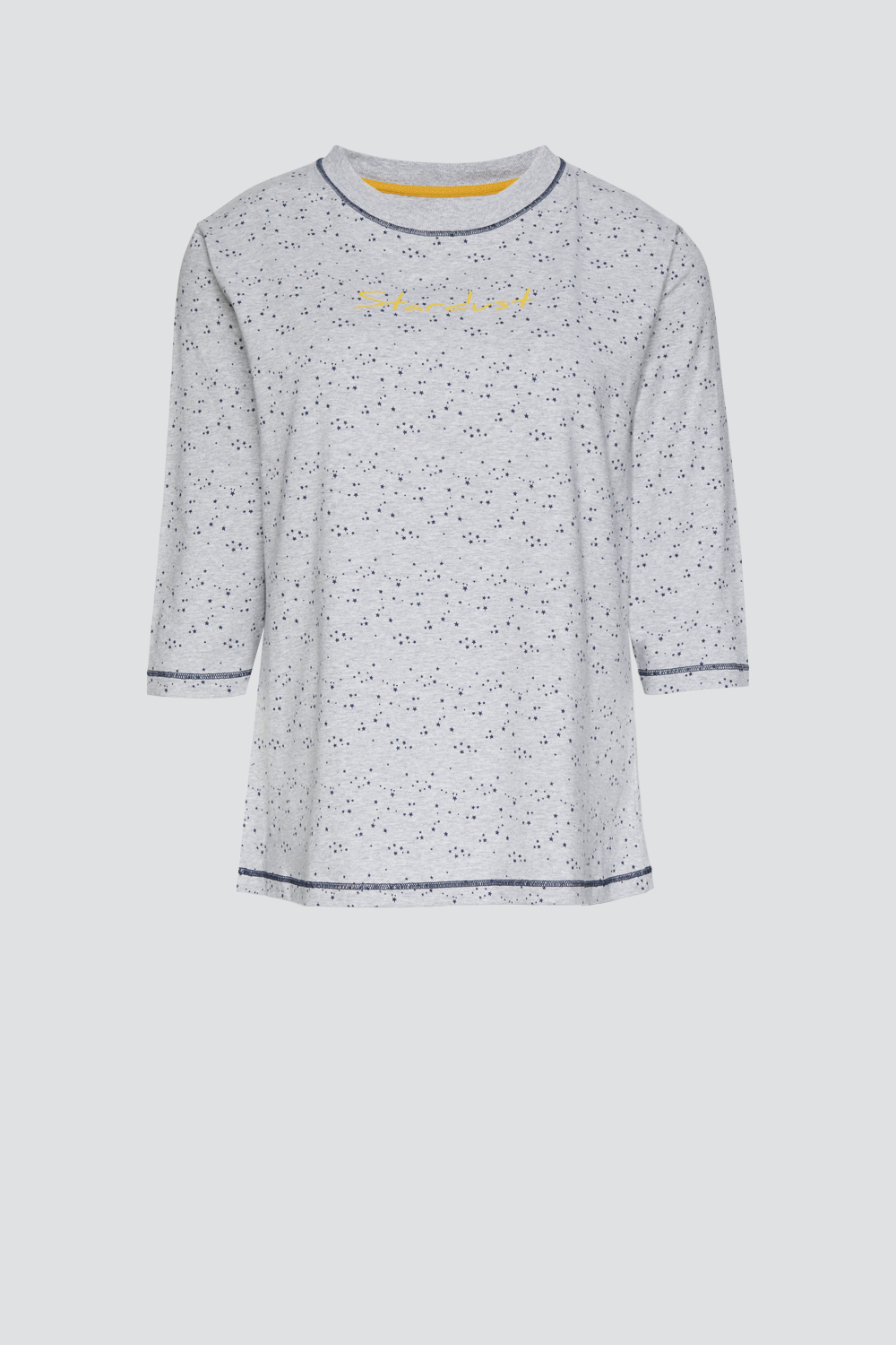 Produktbild Vorderansicht Comazo Damen Schlafshirt aus Baumwolle Farbe Grau mit kleinen Sternen