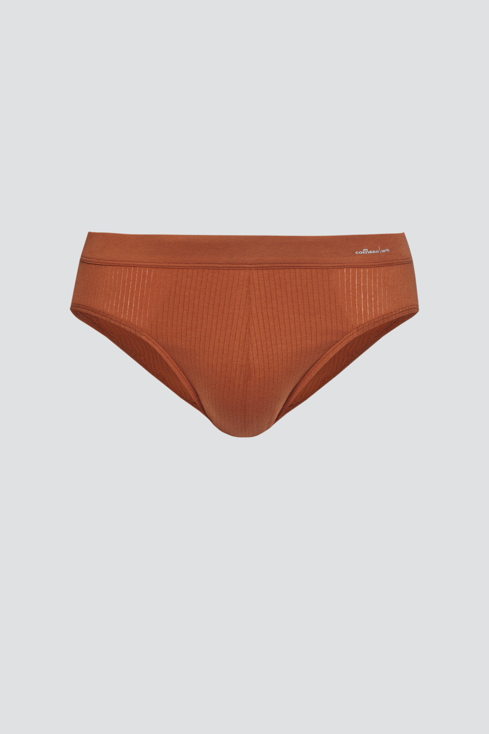 Produktbild Vorderansicht Fairtrade Slip von Comazo in der Farbe Zimt mit Nadelzug