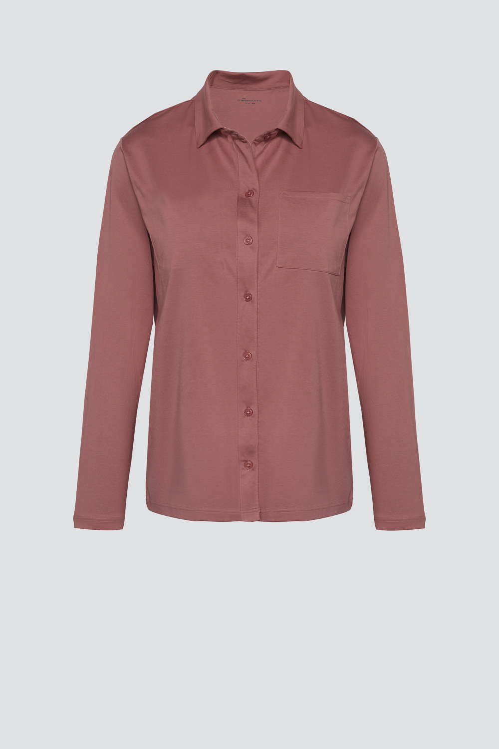 Produktbild Vorderansicht Pyjamajacke von Comazo in der Farbe Old Rose aus 100% merzerisierter Baumwolle mit Knopfleiste & Brusttasche