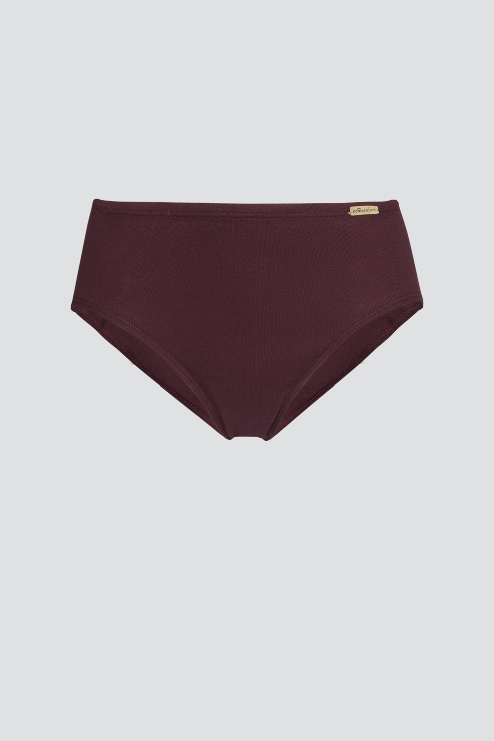 Product image, front view: Fairtrade jazz pants by Comazo in burgundy, made of 100% cotton in fine rib quality.