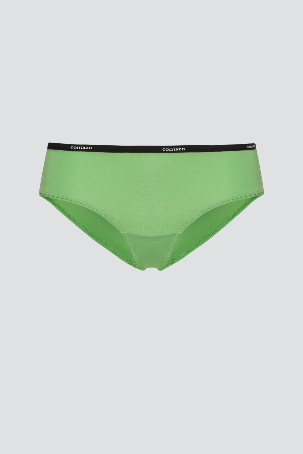 Produktbild Vorderansicht Jazz-Pants low-cut mit Microfaser-Touch von Comazo in der Farbe Tropical Green mit schwarzem Bund mit Comazo-Logo Druck