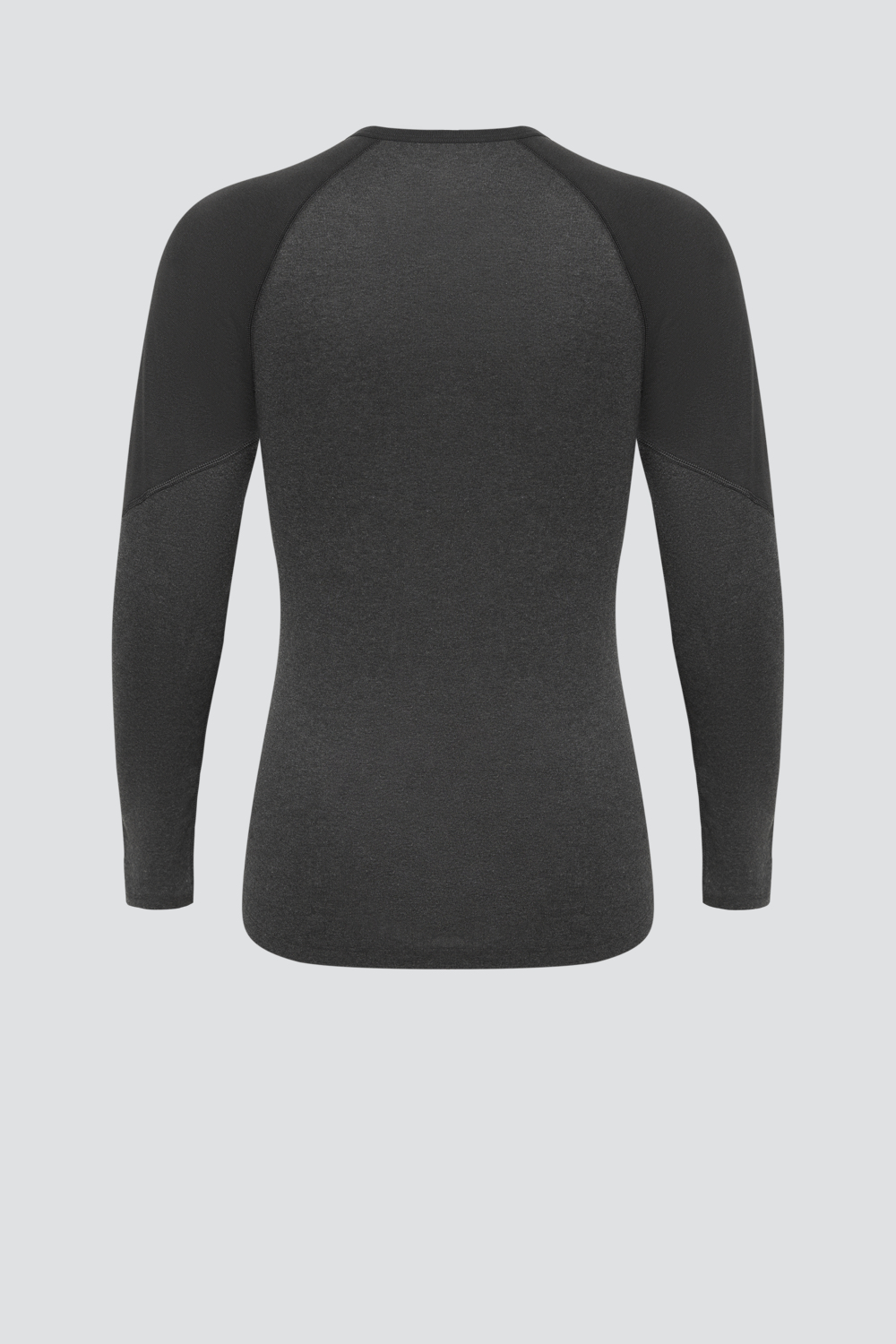 Produktbild Rückansicht Shirt langarm Rundhals von Comazo in der Farbe Anthrazit-Melange aus atmungsaktiven Materialmix