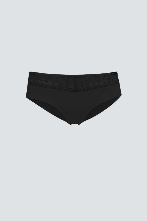 Product image front view: Panty by Comazo in black with beautiful lace details.