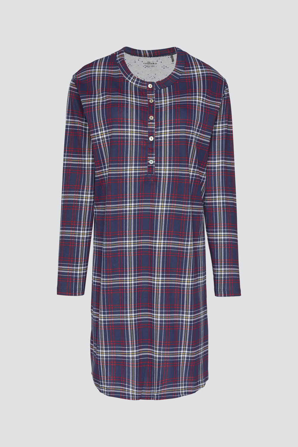 Produktbild Vorderansicht Comazo Damen Nachthemd aus 100% Baumwolle in Blau kariert