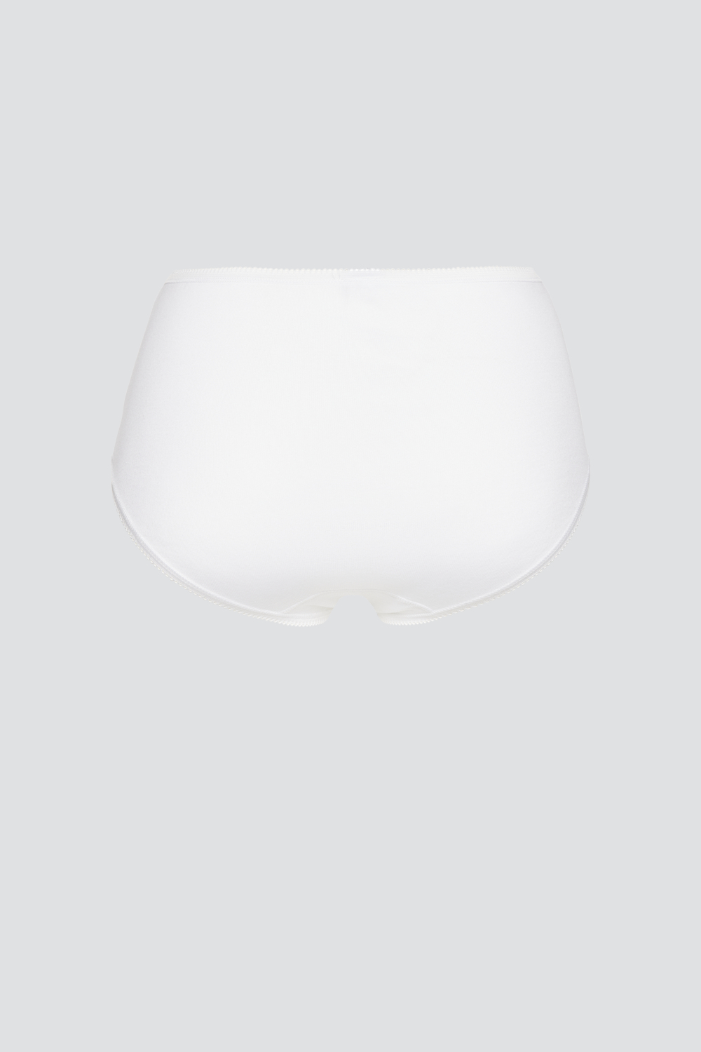 Produktbild Rückseite Taillen-Slip von Comazo in der Farbe Weiß aus 100% Baumwolle mit zartem Stickblümchen.