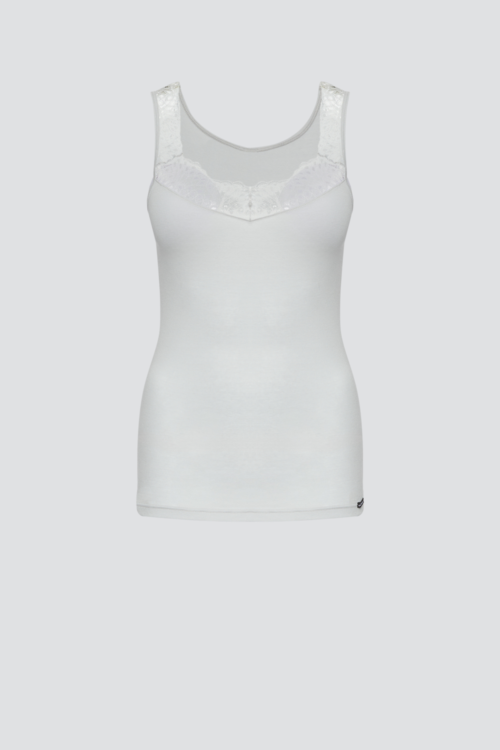 Produktbild Vorderansicht Comazo Spitzentop Achselträger Farbe Silber