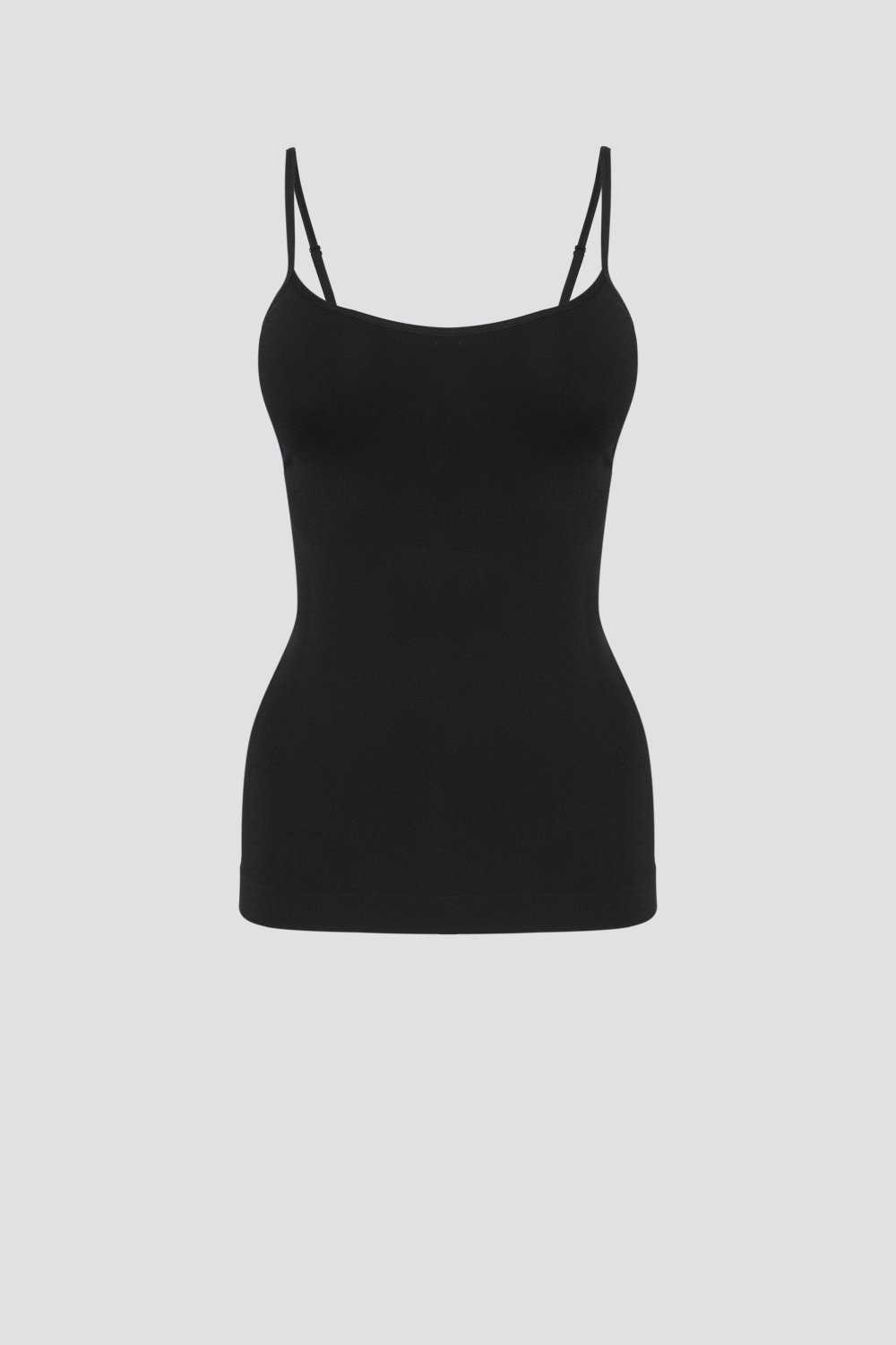 Produktbild Vorderansicht Comazo Damen Shapewear Unterhemd mit Spaghettiträger Farbe Black Beauty