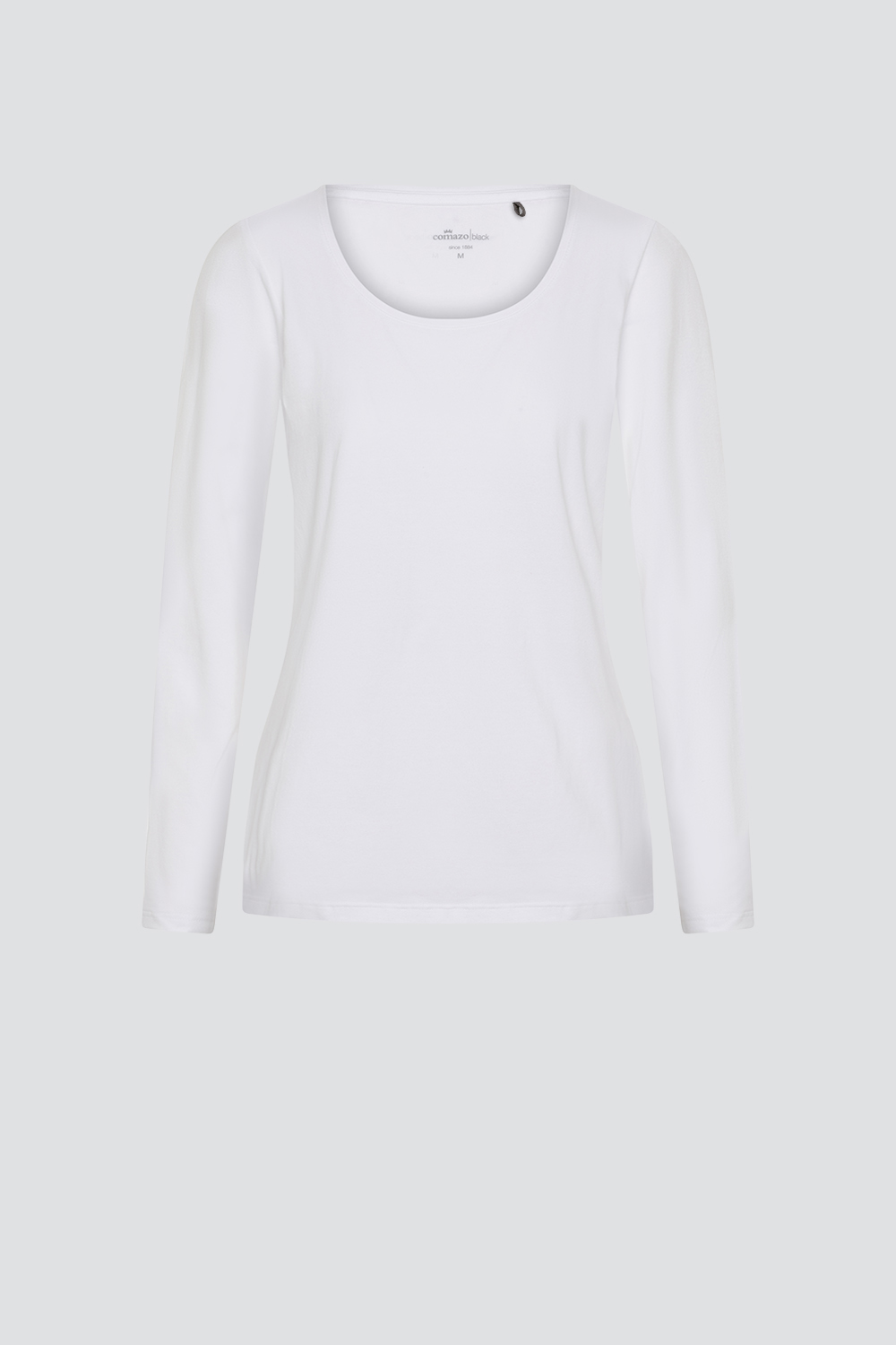 Produktbild Vorderansicht Basic Shirt langarm von Comazo in der Farbe Weiß mit Rundhalsausschnitt