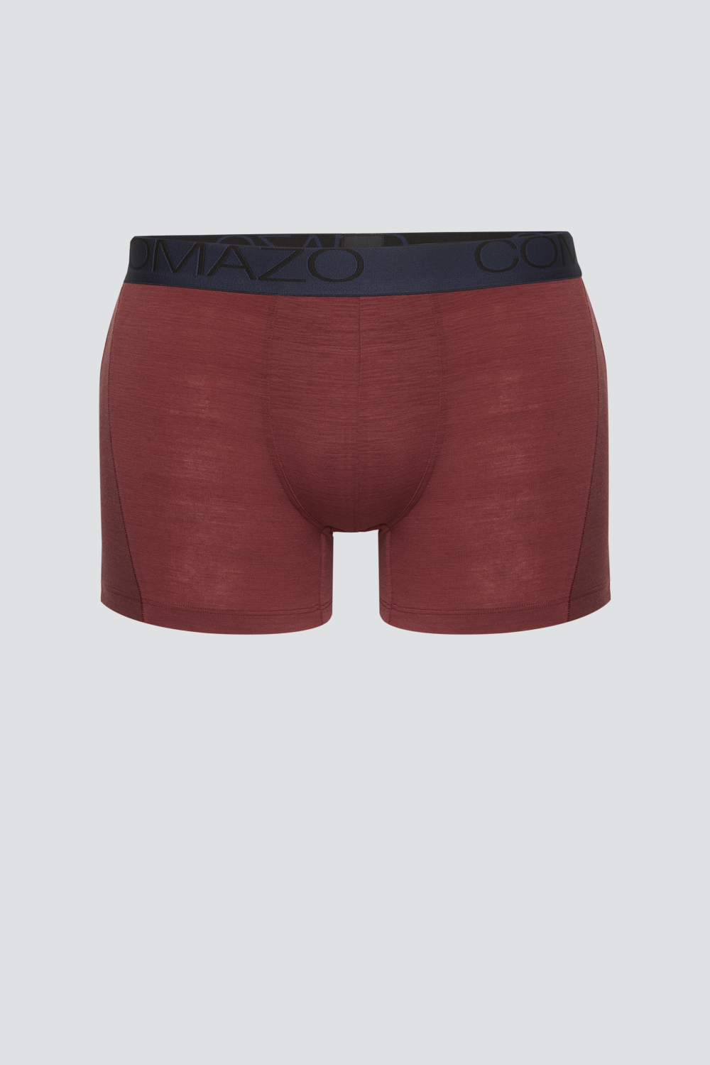 Produktbild Vorderansicht Comazo Herren Trunks aus Merinowolle Farbe Merlot/Porto
