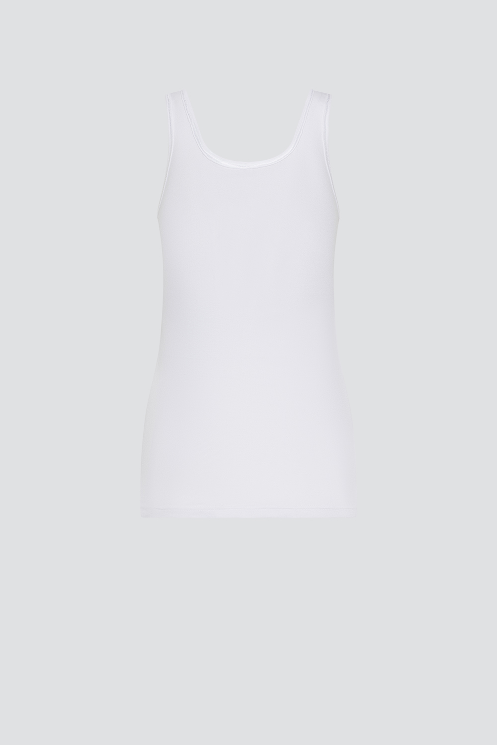 Product image rear view: sleeveless undershirt in white with beautiful lace details, made of 100% cotton