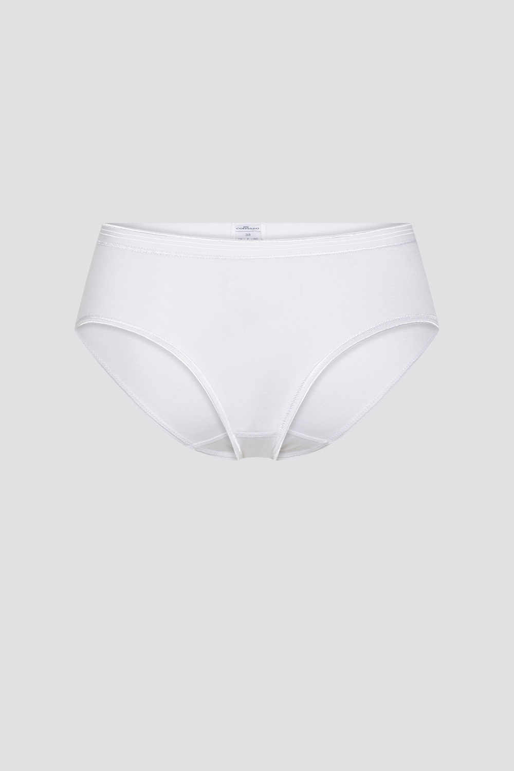 Produktbild Vorderansicht Hüft-Slip aus Feinripp-Qualität von Comazo in der Farbe Weiß aus 100% Baumwolle