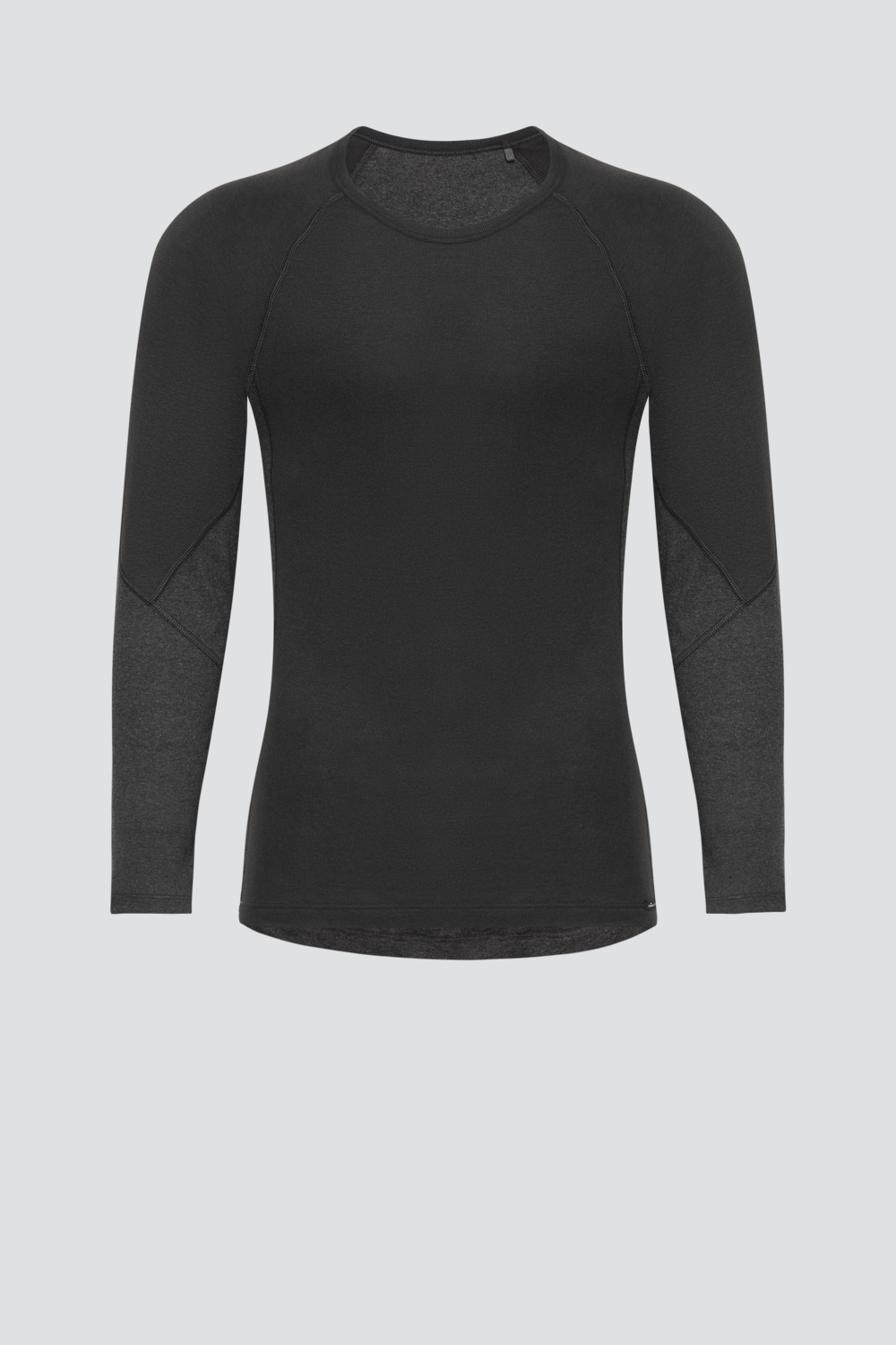 Produktbild Vorderansicht Shirt langarm Rundhals von Comazo in der Farbe Anthrazit-Melange aus atmungsaktiven Materialmix