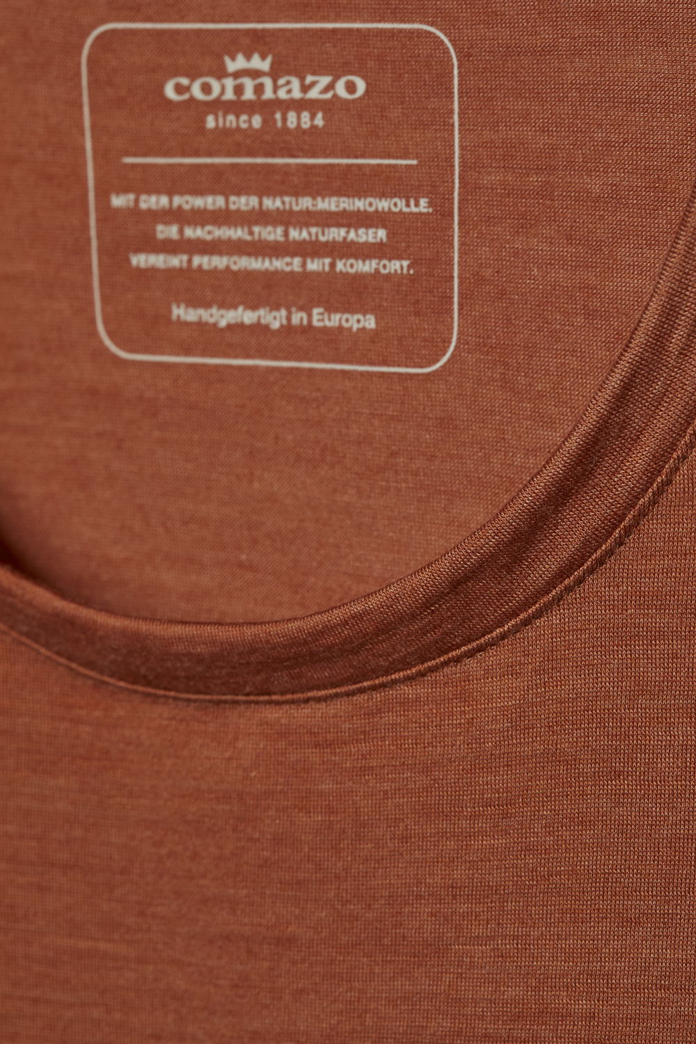 Detailbild Shirt aus Wolle-Lyocell-Mischqualität von Comazo in der Farbe Ginger mit Rundhalsausschnitt