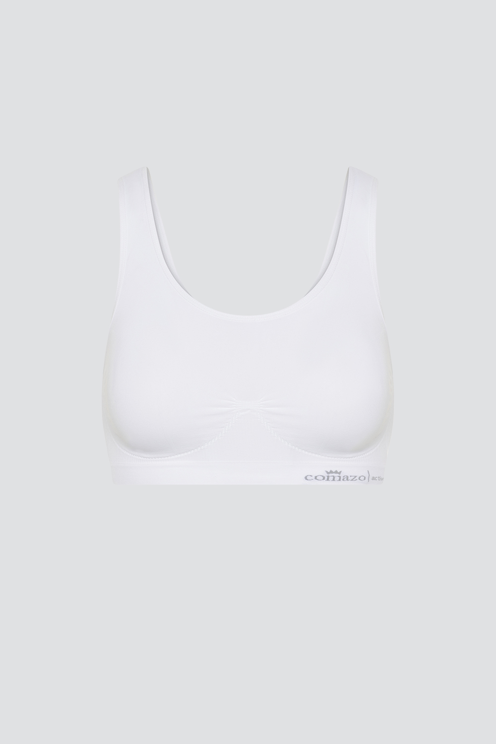 Produktbild Vorderansicht Seamless Soft-BH/Sport BH von Comazo in der Farbe Weiß