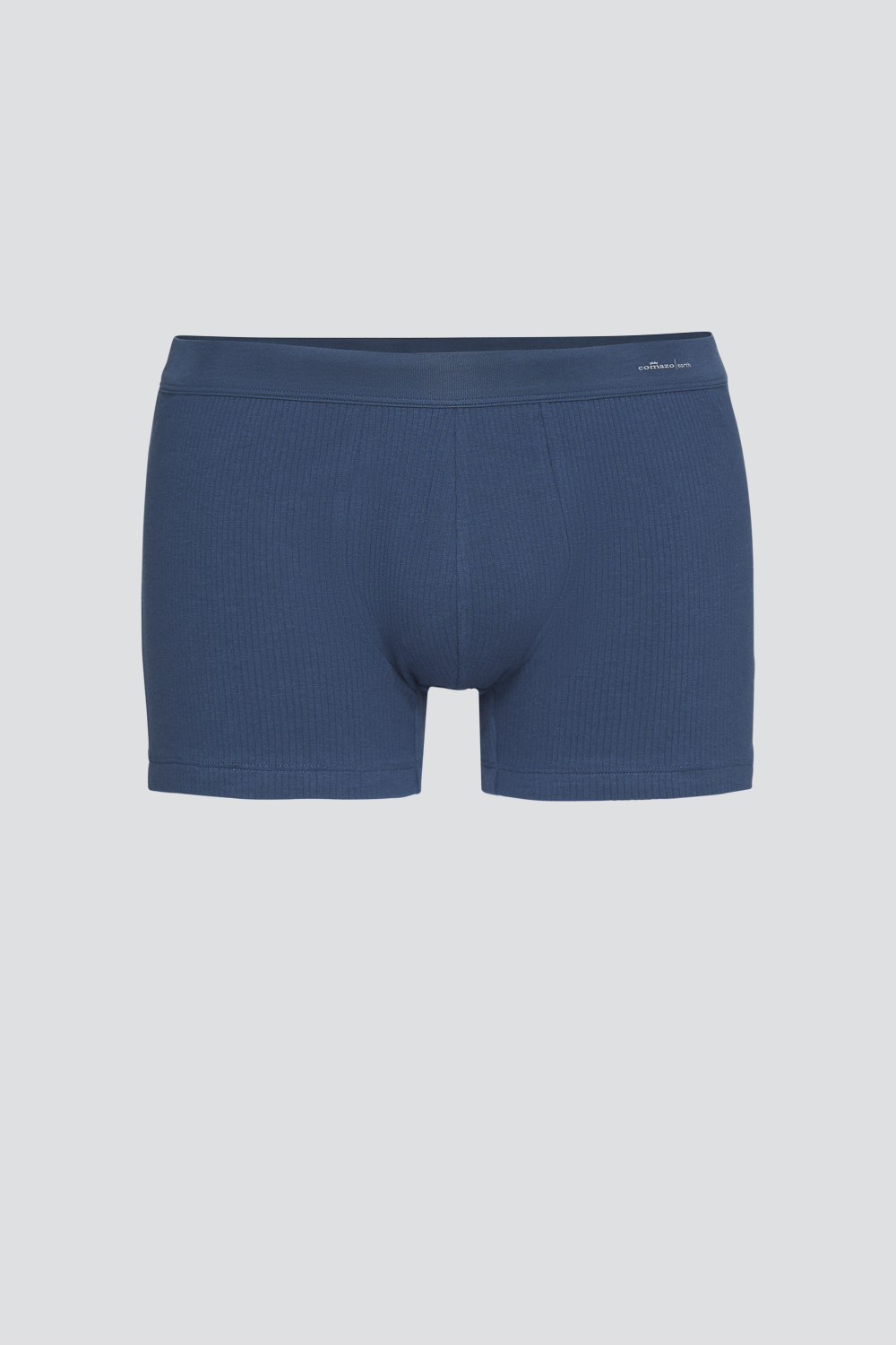 Produktbild Vorderansicht Fairtrade Trunks von Comazo in der Farbe Petrol mit Nadelzug