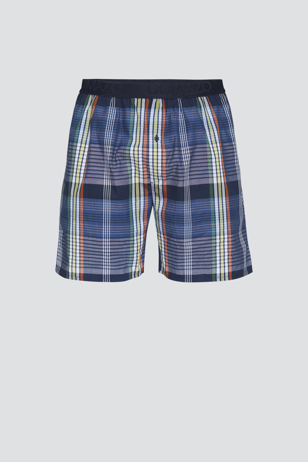 Produktbild Vorderansicht Webhose kurz von Comazo in der Farbe Karo aus 100% Baumwolle mit Knopfleiste und aufgesetztem Bund