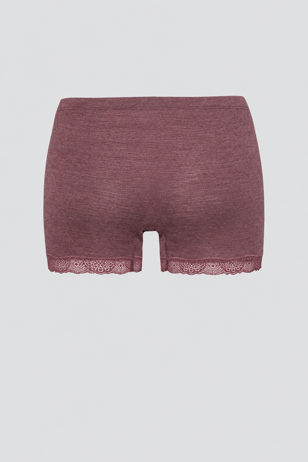 Produktbild Rückansicht Wolle-Seide Panty von Comazo in der Farbe Kastanie mit feiner Spitze an den Beinabschlüssen, Wolle aus garantiert schonender Schermethode