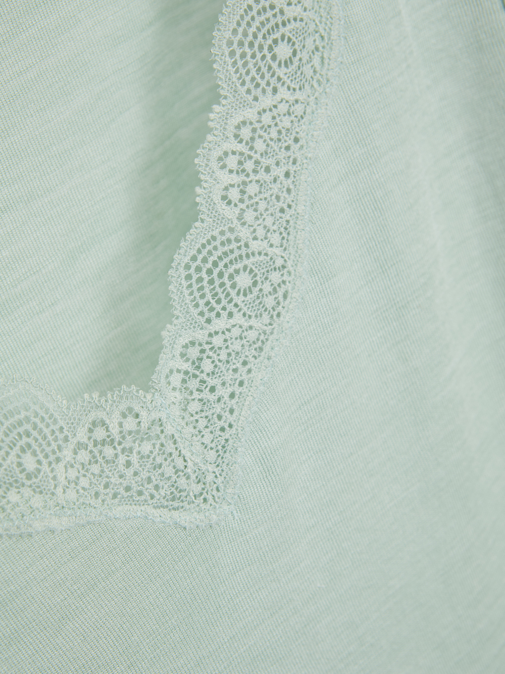 Detailbild Comazo Damen Merinowolle-Seide Unterhemd mit Spitze Farbe Salbei