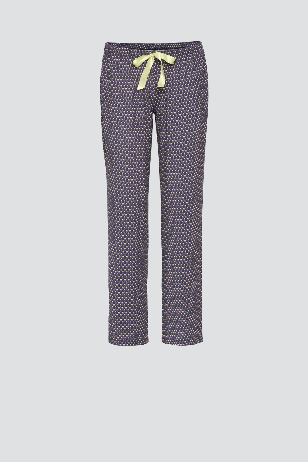 Produktbild Vorderansicht Comazo Damen Lange Hose aus Micromodal Farbe Purple Print