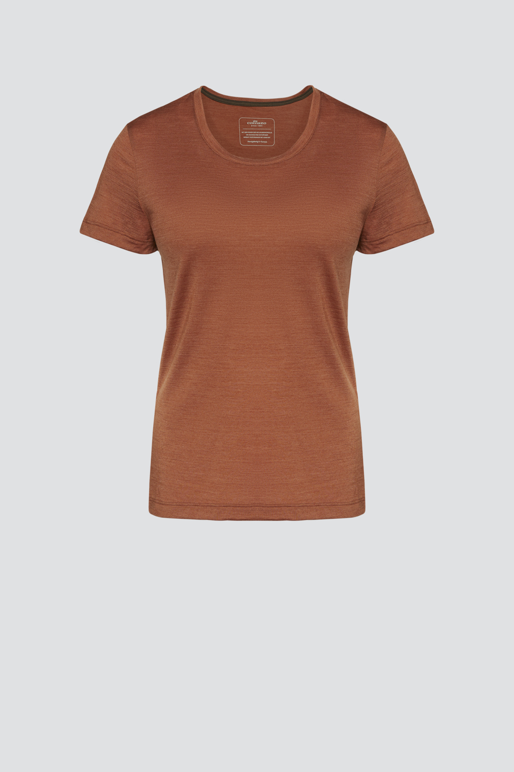 Produktbild Vorderansicht Shirt aus Wolle-Lyocell-Mischqualität von Comazo in der Farbe Ginger mit Rundhalsausschnitt